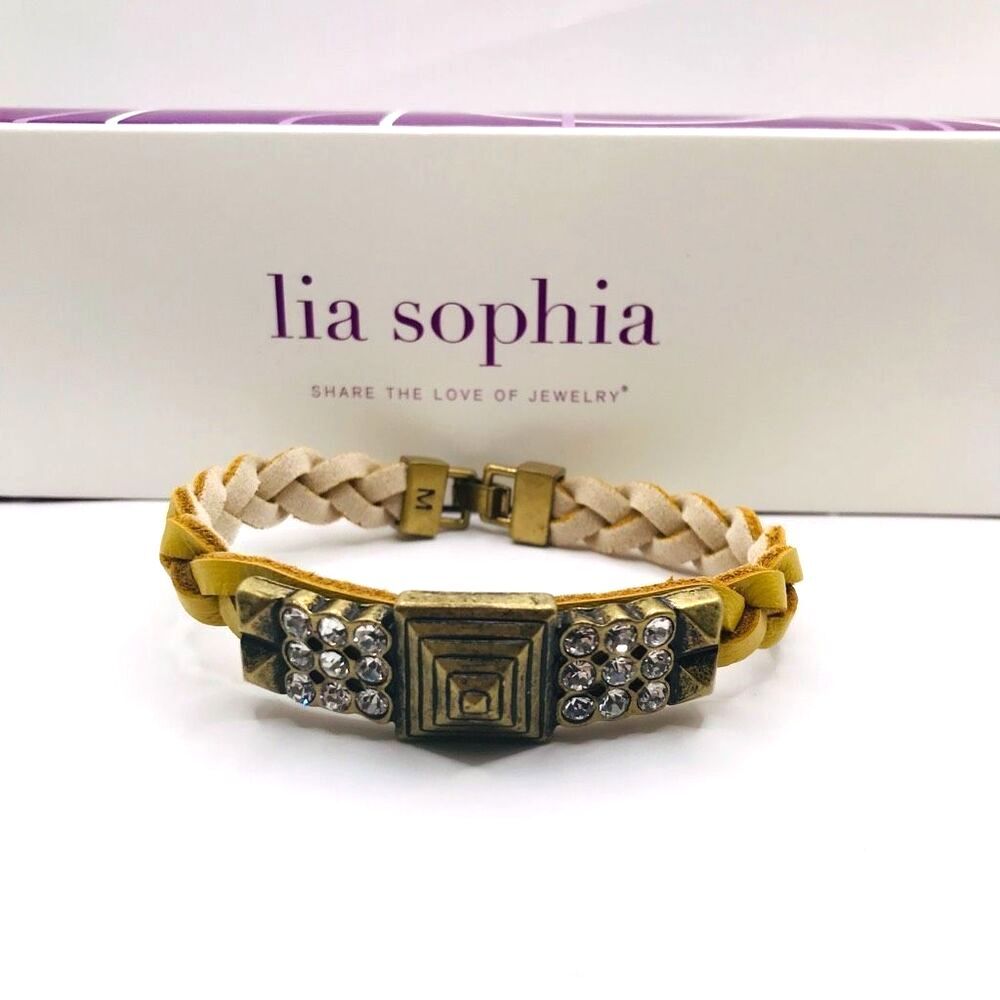 Retro Lia Sophia Braided Mustard Yellow Confidant Leather Bracelet